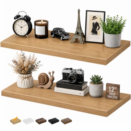 RICHER HOUSE 12 Inch Deep Floating Shelves, 36 Inch Long Wall Shelf, Oak - color: Oak, size: 36in