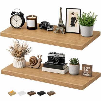 RICHER HOUSE 12 Inch Deep Floating Shelves, 36 Inch Long Wall Shelf, Oak - color: Oak, size: 36in