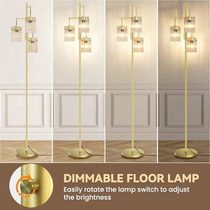 Crystal Gold Glass Tree Floor Lamp for Living Room for Farmhouse Industrial - size: 66 inch Tall Gold