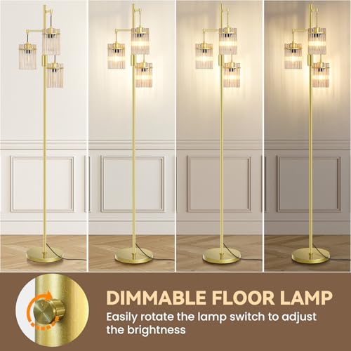 Crystal Gold Glass Tree Floor Lamp for Living Room for Farmhouse Industrial - size: 66 inch Tall Gold