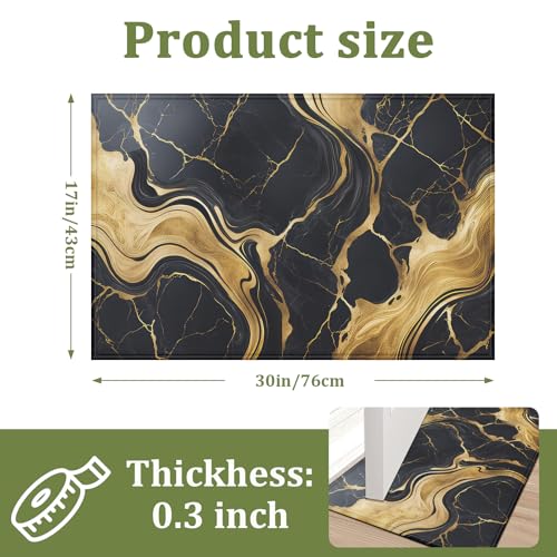 Black Gold Marble Indoor Door Mat Non-Slip Doormat Washable Decorative Mat Rug for Outdoor Entryway Kitchen Bathroom 17x30 Inch - color: Black Gold Marble