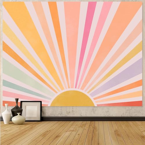 Zussun Boho Sun Tapestry Vintage 70s Sunset Sunrise Tapestries for Bedroom Aesthetic Retro Abstract Art Colorful Rainbow Classroom Tapestry Wall Hanging for Living Room Dorm (80" x 60") - color: Pink, size: 80"L x 60"W