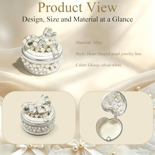 Metal Enamel Pearl Bow Jewelry Box Mini Trinket Storage Gift for Jewelry - color: Heart