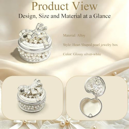 Metal Enamel Pearl Bow Jewelry Box Mini Trinket Storage Gift for Jewelry - color: Heart