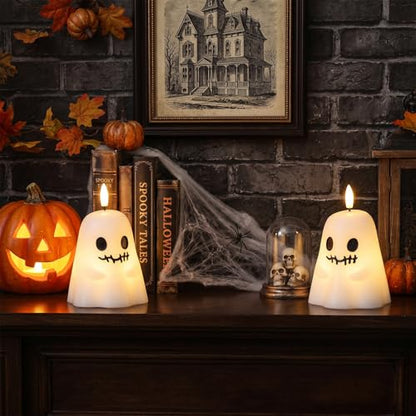 GenSwin Ghost Halloween Flameless Candles Battery Operated LED with Timer - color: 2-Ghost