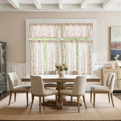 jinchan Taupe Linen Floral Kitchen Tier Curtains and Valance Set 3 Pieces - color: Alisa | Taupe on Linen, size: 26"W x 36"L (Pack of 3)