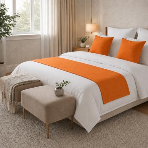 Solid Bed Runner Set,2 Pillow Covers,Terracotta,82.7x19.7in - color: Terracotta, size: Full/Queen