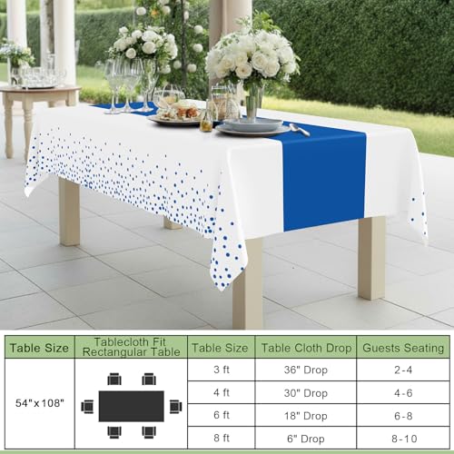 Smiry Disposable Rectangle Plastic 54 x 108 Inch Table Cloth 3 Pack - color: White and Blue