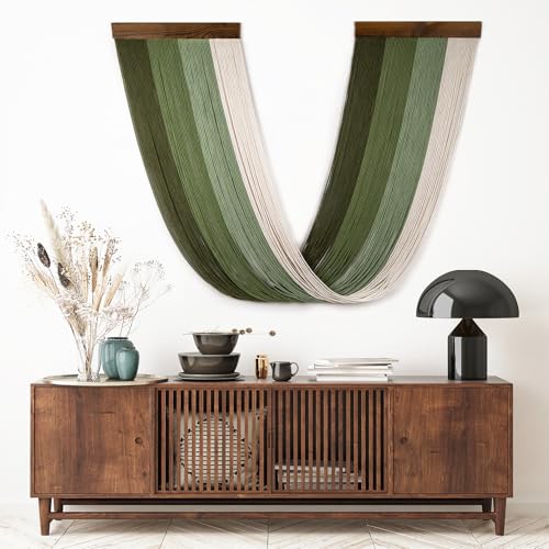 LB Green Macrame Wall Hanging Large, Boho Tapestry Wall Hanging Macrame Wall Art Handmade Yarn Woven Wall Art Modern Home Decor Headboard Wall Decor for Bedroom Living Room Dorm Nursery, 16x32 Inch - color: Light Green
