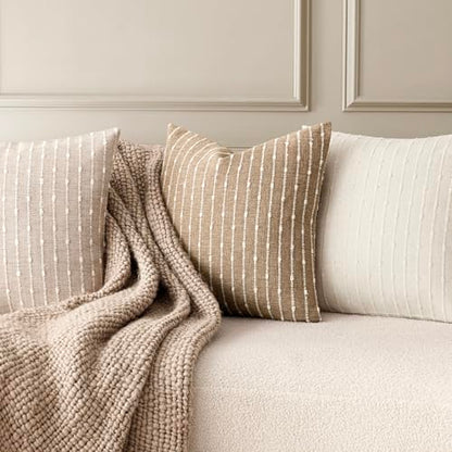 Foindtower Boho Striped Boucle Lumbar Throw Pillow Covers 12x20 Inch Camel - color: Camel, size: 20" x 12" (Pack of 2)