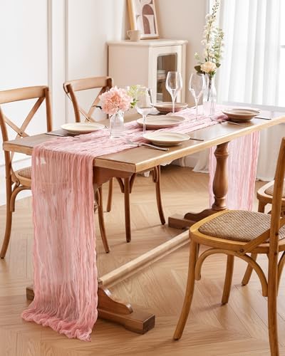 Pureegg 4 Pack Cheesecloth Table Runner 120 Inch Dusty Pink - color: Dusty Pink, size: 120" - 4 Packs