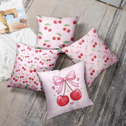 Throw Pillow Covers, Pink Kawaii, Set of 4, 18"x18" - color: Coquette Cherry
