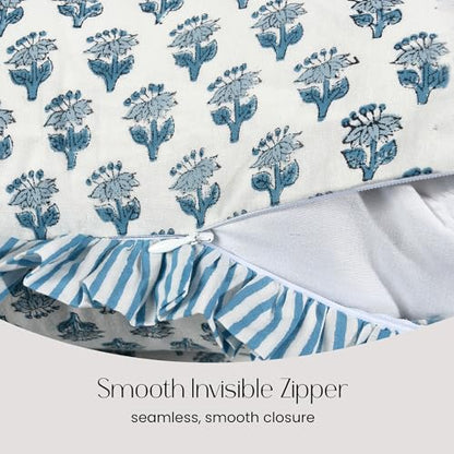 CPC Apatite Blue Block Print Ruffle Sham Pillow Cover 14x36 Inch, Pack of 1 - color: Apatite Blue, size: 36" x 14" (Pack of 1)