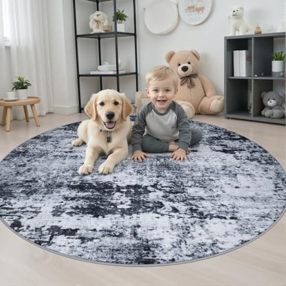 Round Area Rug Living Room: 5 ft Modern Washable Carpet Black - color: Black, size: 5' (Round)