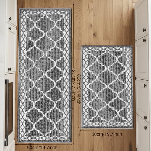 2 Piece Kitchen Rugs, Non Slip Waterproof Mats for Home(Grey) - color: Grey, size: 2-SET