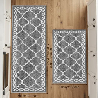 2 Piece Kitchen Rugs, Non Slip Waterproof Mats for Home(Grey) - color: Grey, size: 2-SET