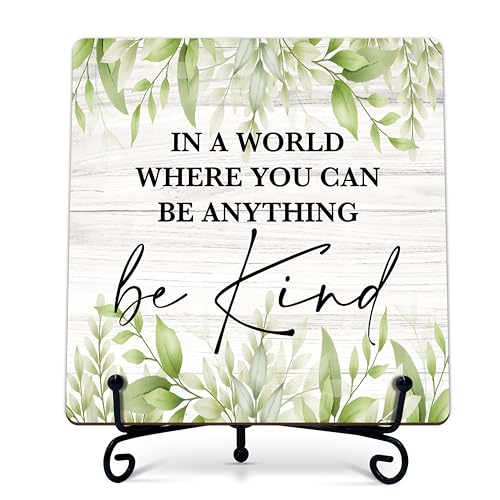 Be Kind Wood Sign with Stand, Positive Affirmation Desk Decor for Home Office, Inspirational Gifts for Women Men, Sage Greenery Wooden Plaque for Shelf Bedroom Table-B13 - style: Greenery Be Kind