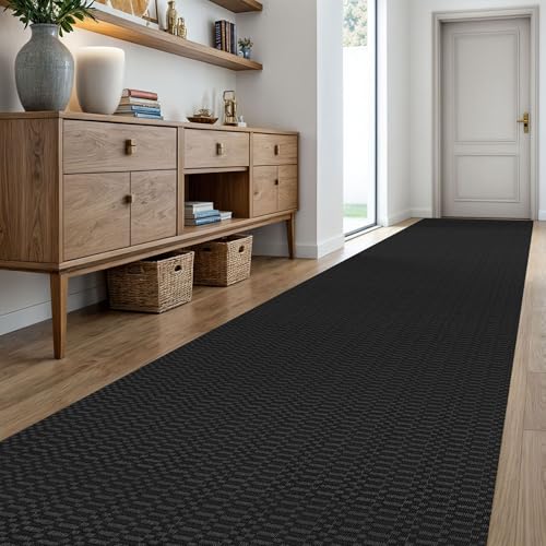 KOZYFLY 3x20 Long Runner Rug, Washable Non Slip Hallway Rug, Black/Grey - color: Black/Charcoal Grey, size: 3' x 20' (Rectangular)