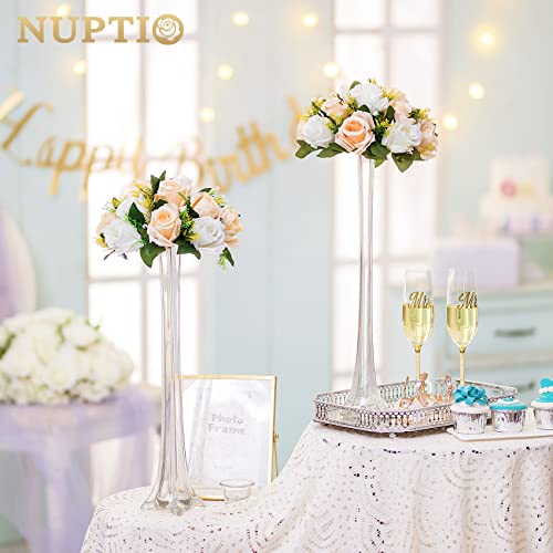 NUPTIO Flower Balls Wedding Table Centerpieces, Peachy Champagne & White - color: Peachy Champagne & White, size: 2 Pcs