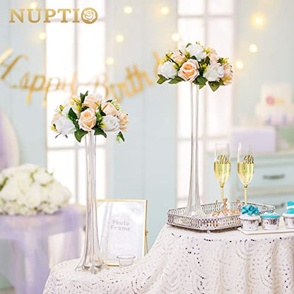 NUPTIO Flower Balls Wedding Table Centerpieces, Peachy Champagne & White - color: Peachy Champagne & White, size: 2 Pcs