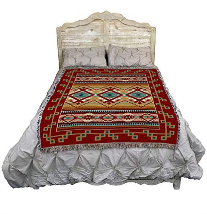 Pure Country Weavers Las Cruces Teal Blanket - Southwest Native American Inspired - Gift Tapestry Throw Woven from Cotton - Made in the USA (72x54) - color: Las Cruces Teal, size: Large