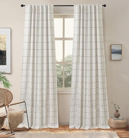 DriftAway 100% Blackout Plaid Linen Curtains 108 Inches Long 2 Panels Gray - color: Grey, size: 52"W x 108"L (Pack of 2)