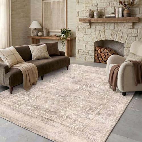 Washable Area Rug 6x9, Non-Slip Boho Carpet for Living Room - color: Light Beige, size: 6' x 9' (Rectangular)