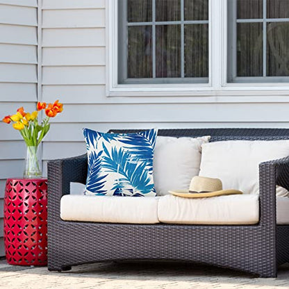 JMGBird Outdoor Pillows Waterproof Outdoor Pillow Covers with Inserts - color: Blue Palm Leaves