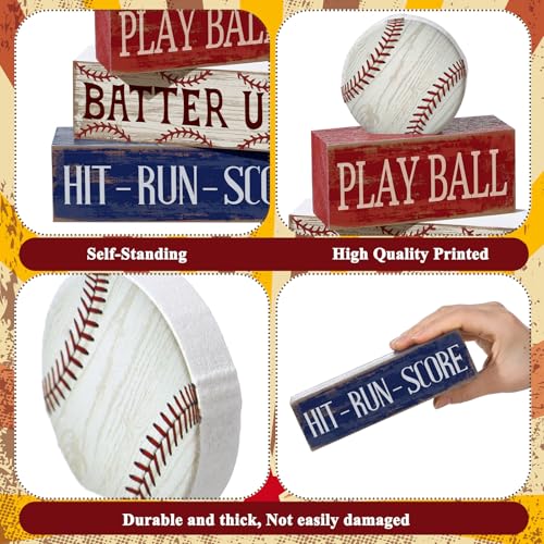 Yuntau 4 Pcs Baseball Table Decoration Wooden Sport Stacked Blocks Sign - style: Baseball