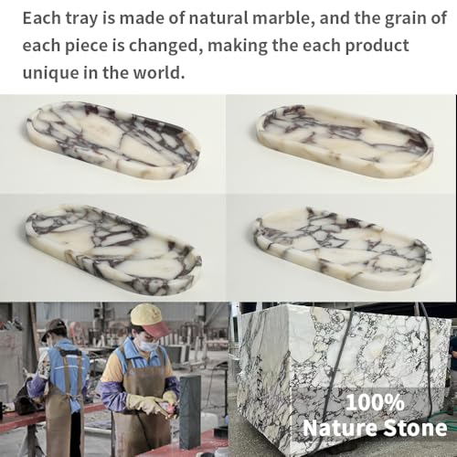 100% Natural Calaccata Viola Marble Tray, 10" x 5" Oval Tray - color: Viola-oval-10"x5"x0.7"