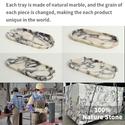 100% Natural Calaccata Viola Marble Tray, 10" x 5" Oval Tray - color: Viola-oval-10"x5"x0.7"