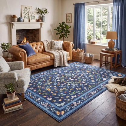 GarveeHome Washable Bug Rugs 5x7 for Bedroom Non Slip Living Room Rugs - color: Blue, size: 5'x7'(Rectangular)