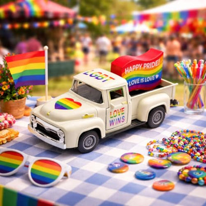Pride Rainbow Mini Truck Decor with Wooden Sign, 5.7 Inch - color: Rainbow
