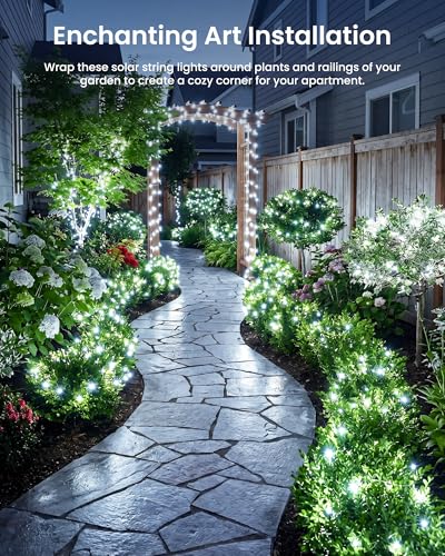 Solar Fairy Lights,33Ft 100 LED Solar String Lights with 8 Modes Pure White - color: Pure White, size: 33FT*2Packs