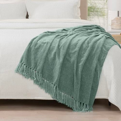 RECYCO Chenille Throw Blanket for Couch, 50"x60", Sage - color: Sage, size: 50'' X 60''