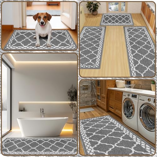 2 Piece Kitchen Rugs, Non Slip Waterproof Mats for Home(Grey) - color: Grey, size: 2-SET