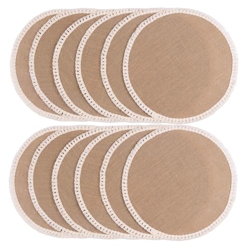 FunWheat 15 Inch Round Jute Placemats Set of 12, Braided Burlap Table Mats for Dining Table, Heat Resistant Farmhouse Woven Placemats for Fall Farmhouse Decor (Short Tassels) - color: Short Tassels, size: 12pcs
