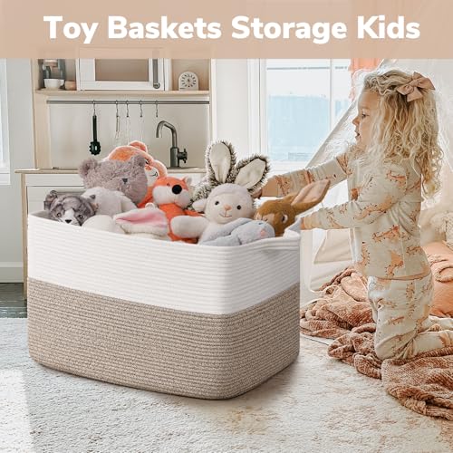 Goodpick 75L Extra Large Woven Blanket Basket, 22" x 17" x 12", Light Brown - color: Light Brown, size: 22"L x 17"W x 12"H
