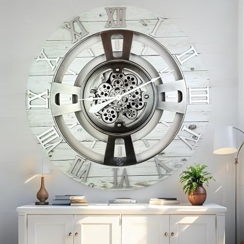 ImprovingLife The Gears Clock Real Moving Gear Wall Clock England Line (White Farmhouse, 36 inches (90 cm)) - color: White Farmhouse, size: 36 inches (90 cm)