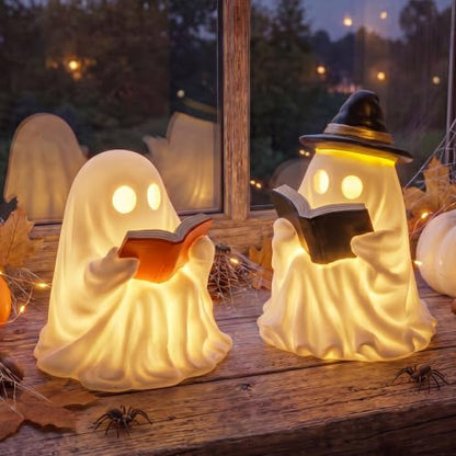 Fumete 2 Pcs Halloween Decorations Indoor - Light Up Reading Ghost Couple - style: Reading Ghosts