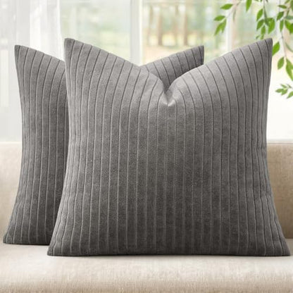 MIULEE Set of 2 Grey Textured Striped Throw Pillow Covers 20x20 Inch - color: Grey, size: 20" x 20" (Pack of 2)