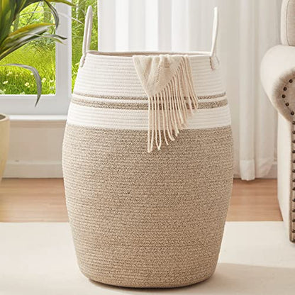 OIAHOMY 105L Laundry Hamper Woven Cotton Rope Large Clothes Hamper Brown - color: Yellow variegated