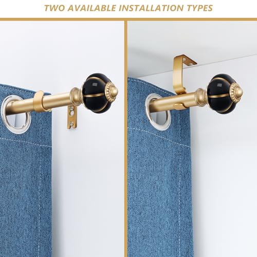 Ceramic Curtain Rods for Windows 18 to 55 Inch 1 Inch Adjustable - color: Gold Black, size: 18"-55"