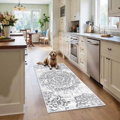 HEBE Hallway Runner Rug 2'x4', Washable Non Slip Kitchen Rug Runner - color: Grey, size: 2' x 4' (Rectangular)