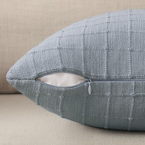 ZeeMart 2Pk Heavy Weight Artisanal Grid Pillow Covers 22x22in Chambray - color: Chambray, size: 22" x 22" (Pack of 2)