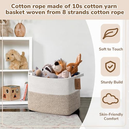 Goodpick 50L Large Woven Rope Storage Basket, Rectangle, Light Brown - color: Light Brown, size: 18"L x 14"W x 12"H