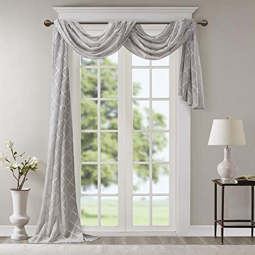 Madison Park Sheer Curtain Scarf for Kitchen, 1 Panels 50x216 Grey - color: Grey, size: 50"W x 126"L (Pack of 1)
