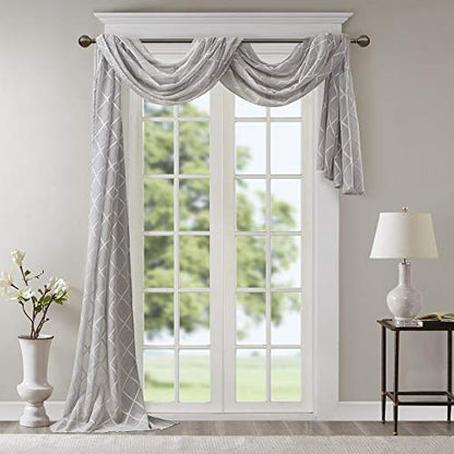 Madison Park Sheer Curtain Scarf for Kitchen, 1 Panels 50x216 Grey - color: Grey, size: 50"W x 126"L (Pack of 1)