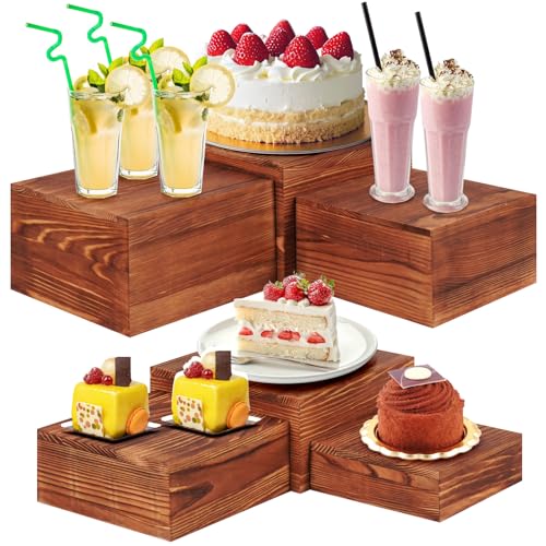 6 Pack Buffet Risers and Stands, Wood Risers for Buffet Table, Party Decor