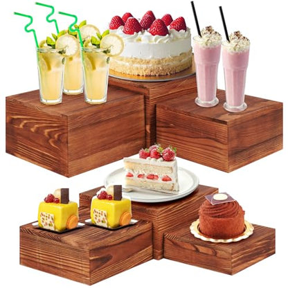 6 Pack Buffet Risers and Stands, Wood Risers for Buffet Table, Party Decor